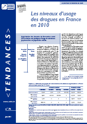 Les niveaux d'usage des drogues en France en 2010 - Exploitation des données du Baromètre santé