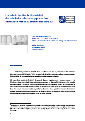 Prix de détail des principales substances psychoactives circulant en France au premier semestre 2011